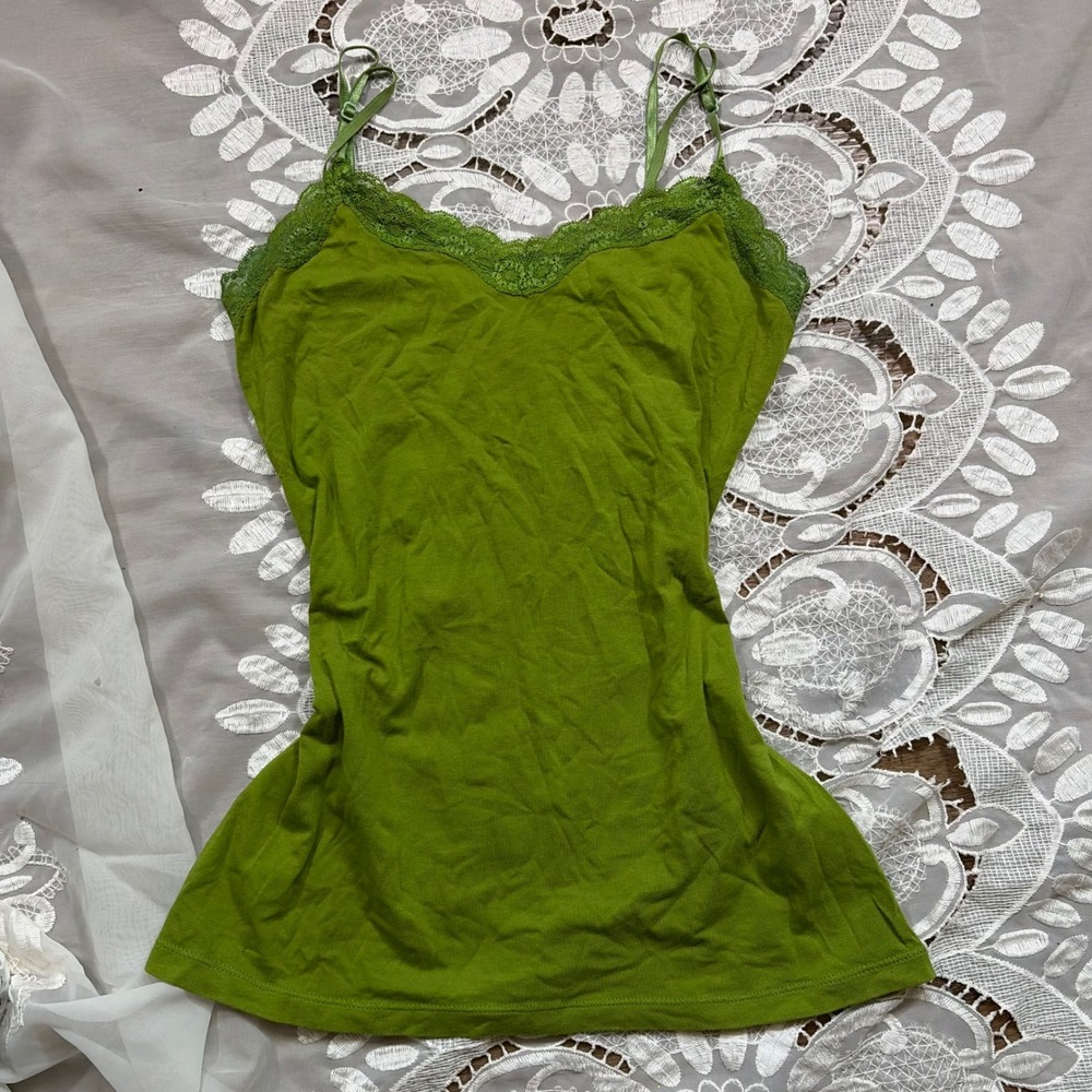 Y2K Layering Bella Swan Old Navy Green Lace Trim Cami Adjustable Strap Tank XS